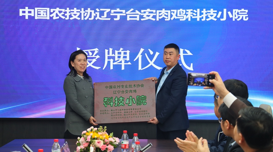 “遼寧臺安肉雞科技小院”授牌儀式在鞍山市九股河食品有限責任公司會議室舉行